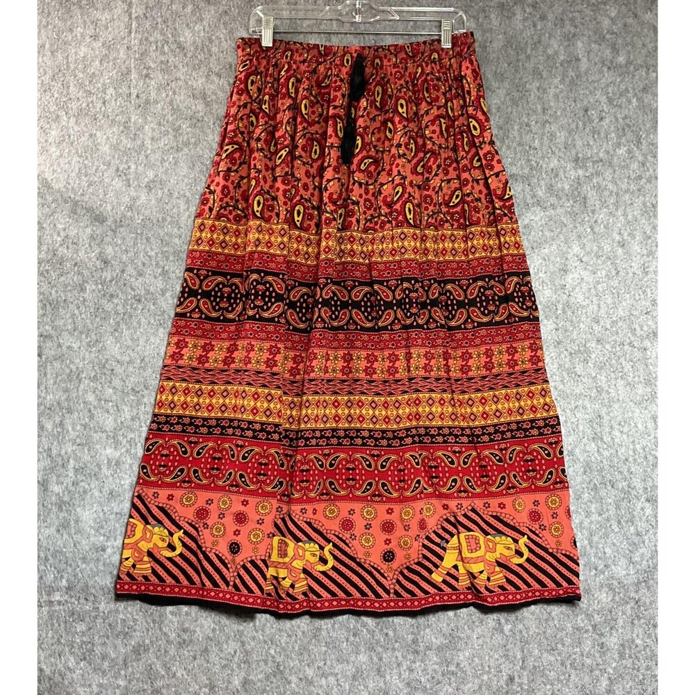 World Market Skirt Womens Large Red Paisley Maxi Flowy Boho Festival India Made